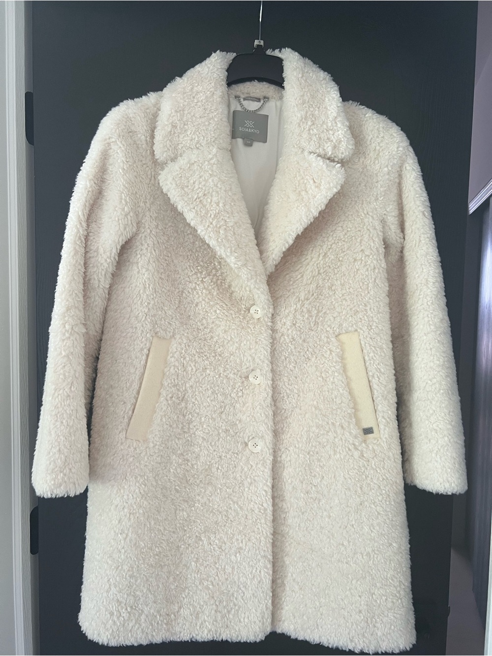 Soia & Kyo Cream Teddy Coat with Notch Collar